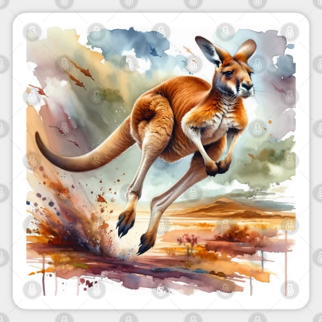 Outback Essence: Graceful Kangaroo Watercolor Sticker by Aquarelle Impressions